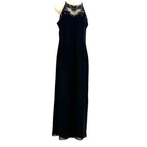 Scott McClintock USA Made 90s Vintage Prom Dress Sequin Illusion Neck Black 8